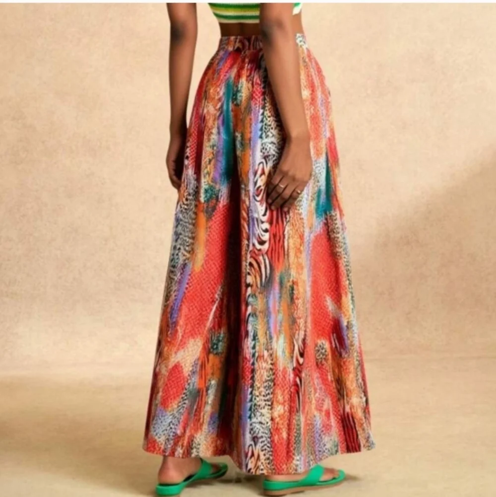 Womens Vibrant Multicolor Wide-Leg Pants Sz Large - Picture 3 of 6